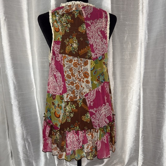 Eyeshadow Sheer Crochet Floral Paisley Open Front Blouse Vest Women’s XL Boho - Picture 4 of 8